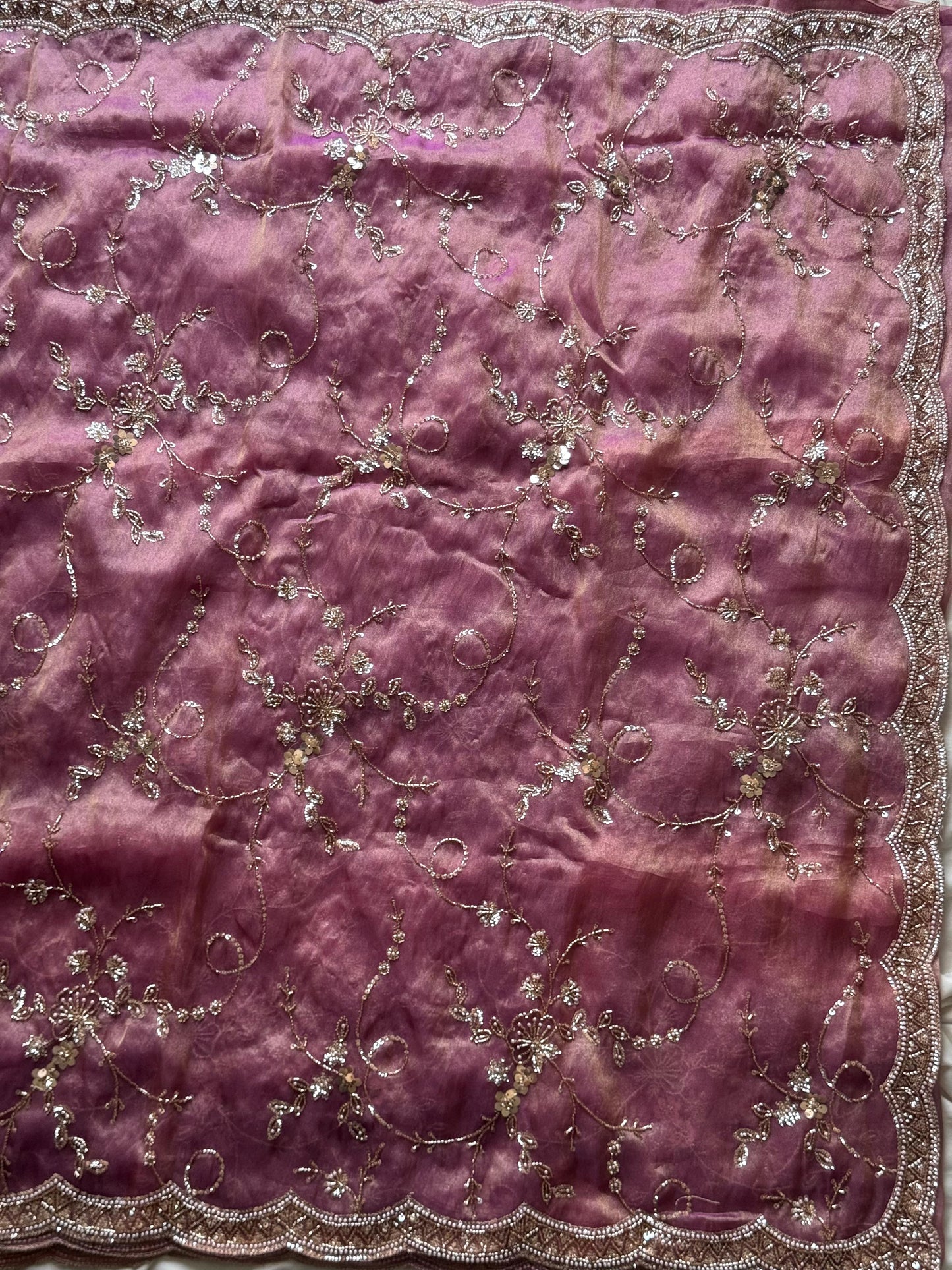 Metallic Wine Organza Saree