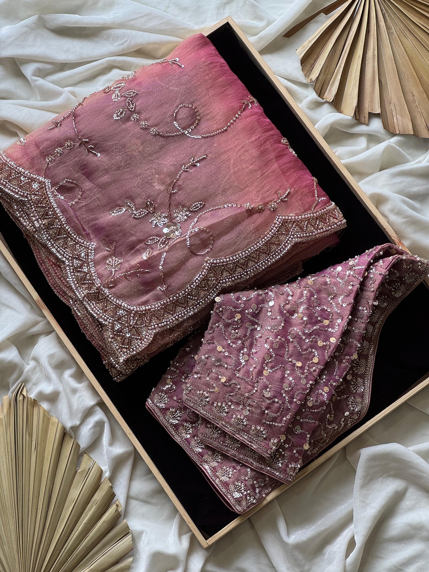 Metallic Wine Organza Saree