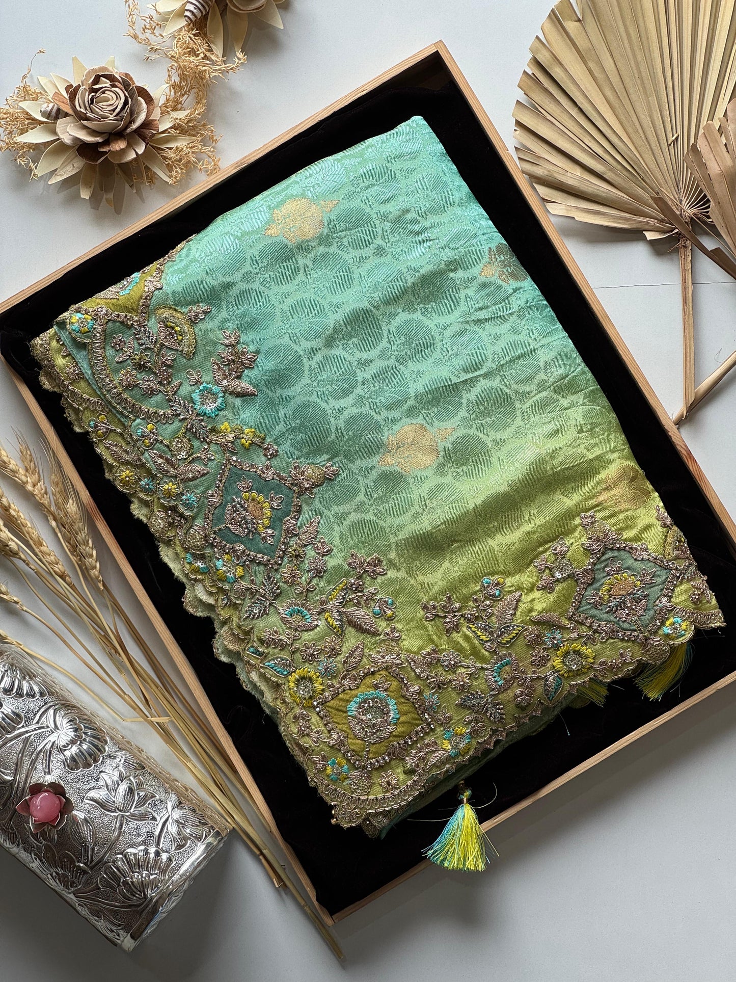 Ocean Zari Glow Saree