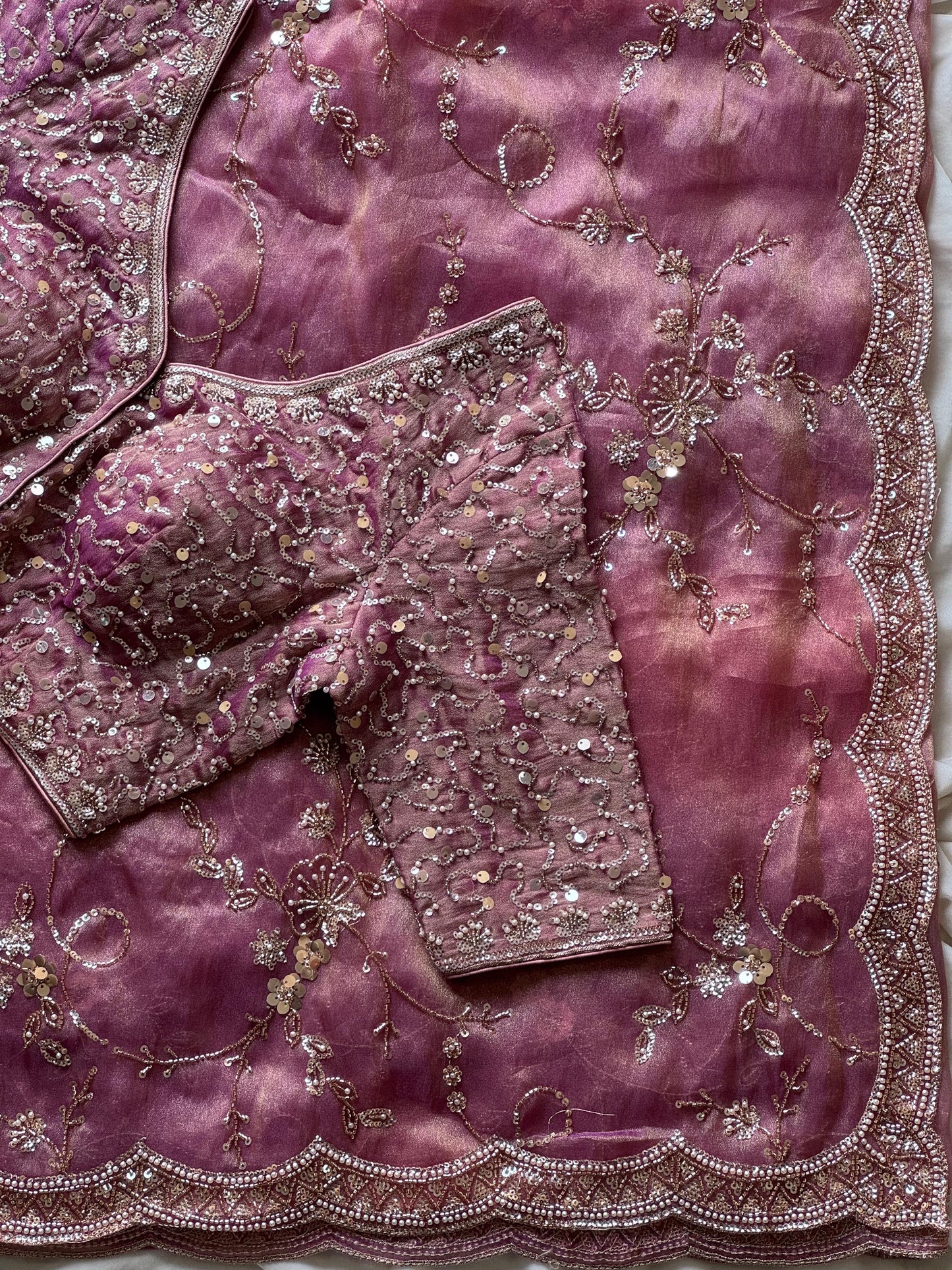 Metallic Wine Organza Saree