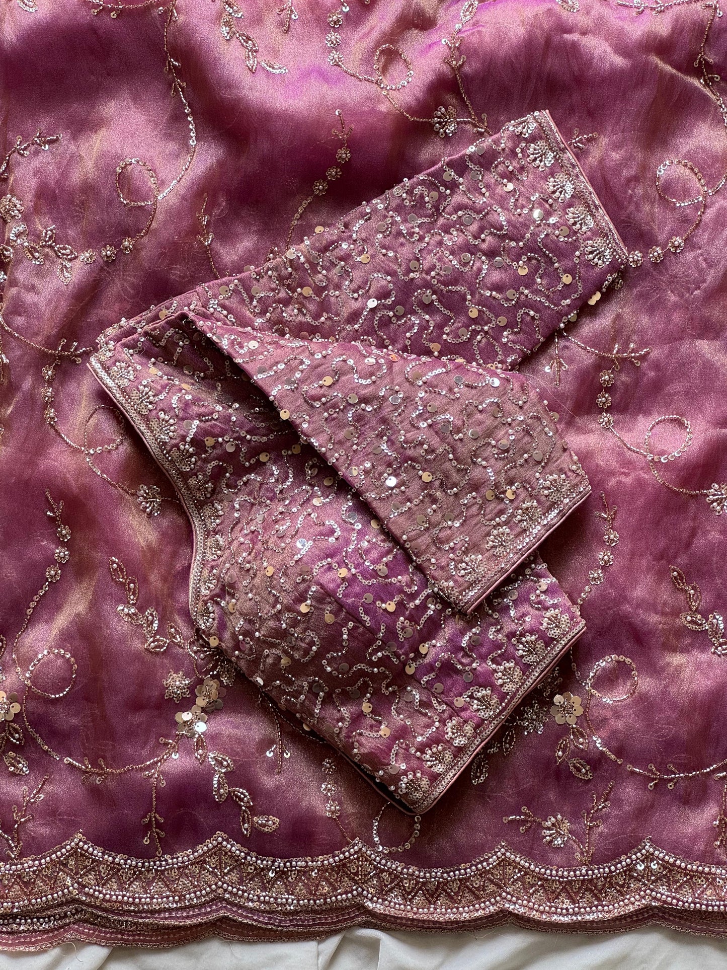 Metallic Wine Organza Saree