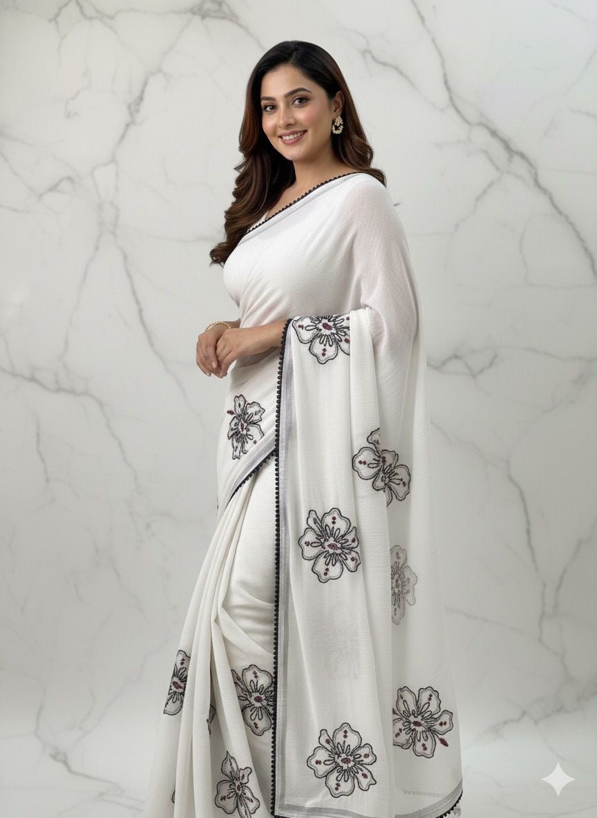 Ivory Bloom Saree