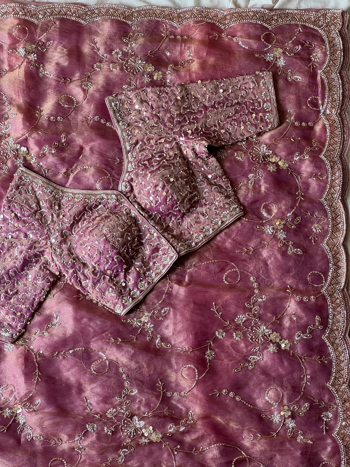 Metallic Wine Organza Saree