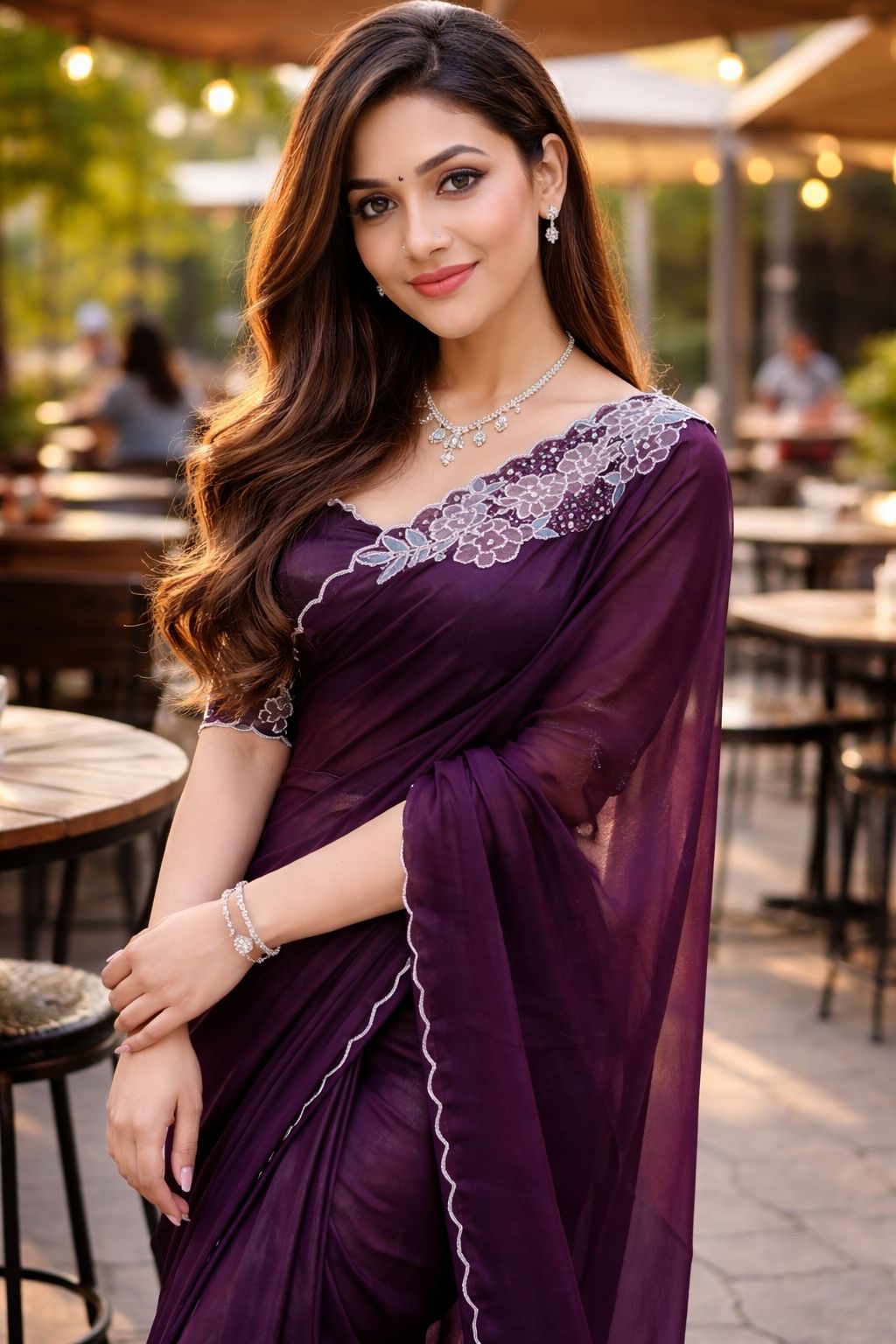 Wine Blossom Saree
